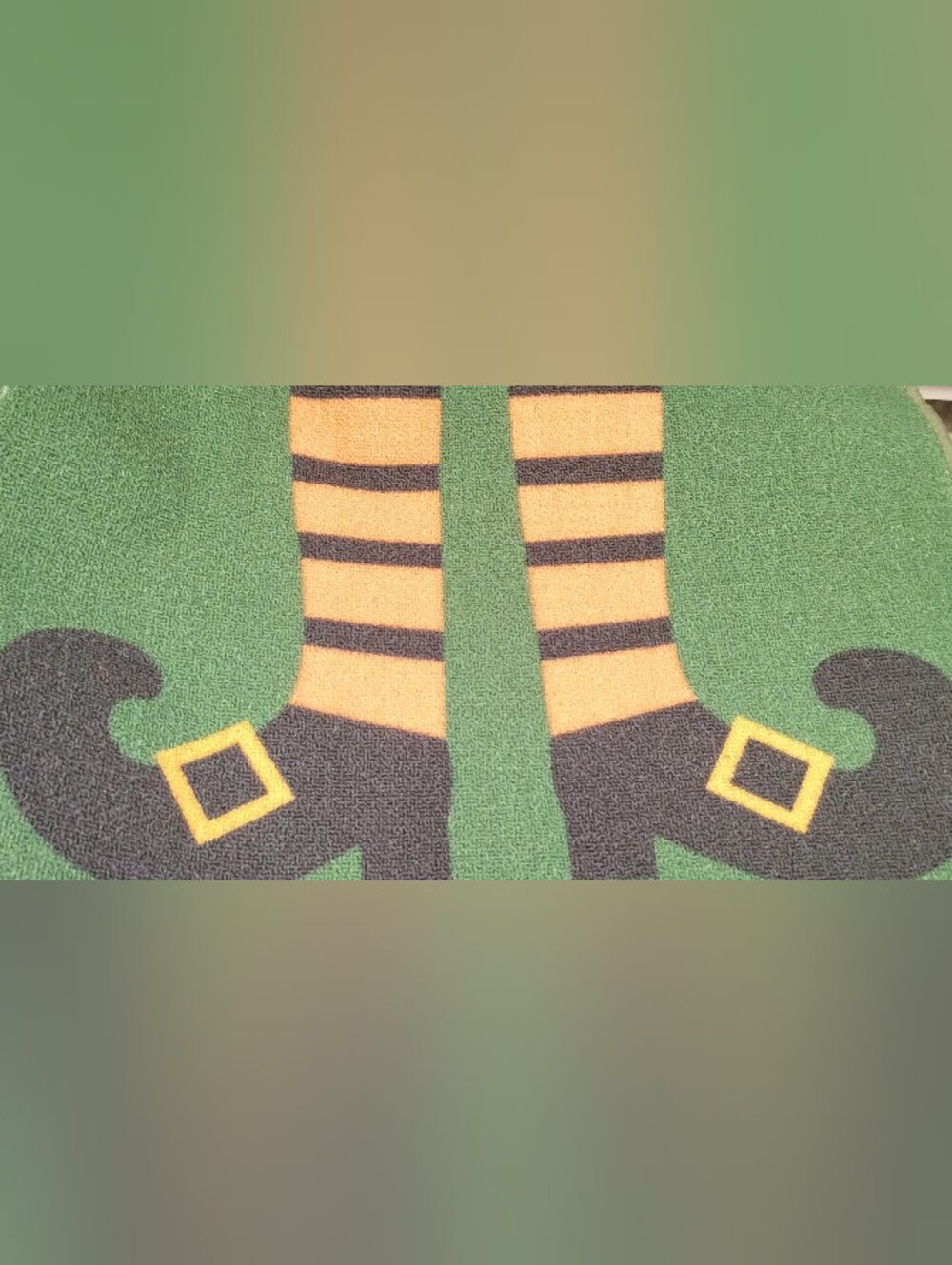 Halloween Floor Mat with Green, Yellow & Black Elf Design